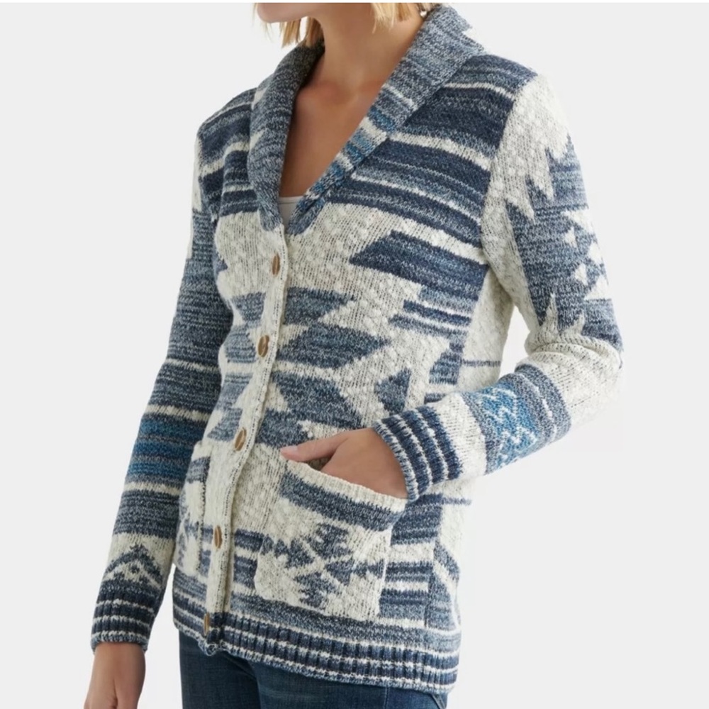 Lucky Brand Aztec Print Jacquard Cardigan Sweater